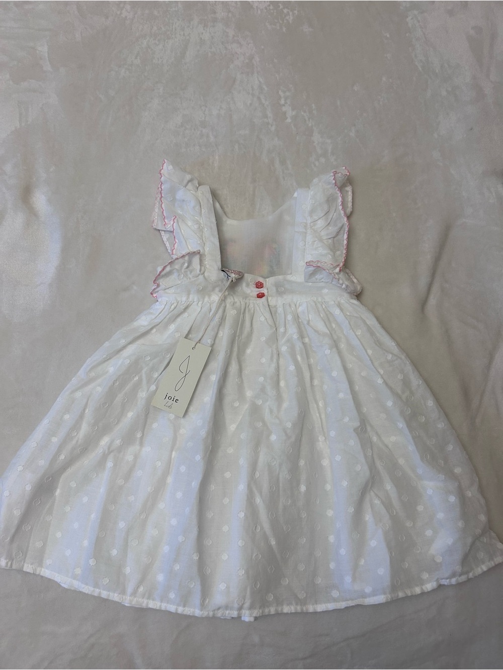 Joie White Eyelet Dress with embroidery Pink Trim and Floral Accent - Picture 2 of 4